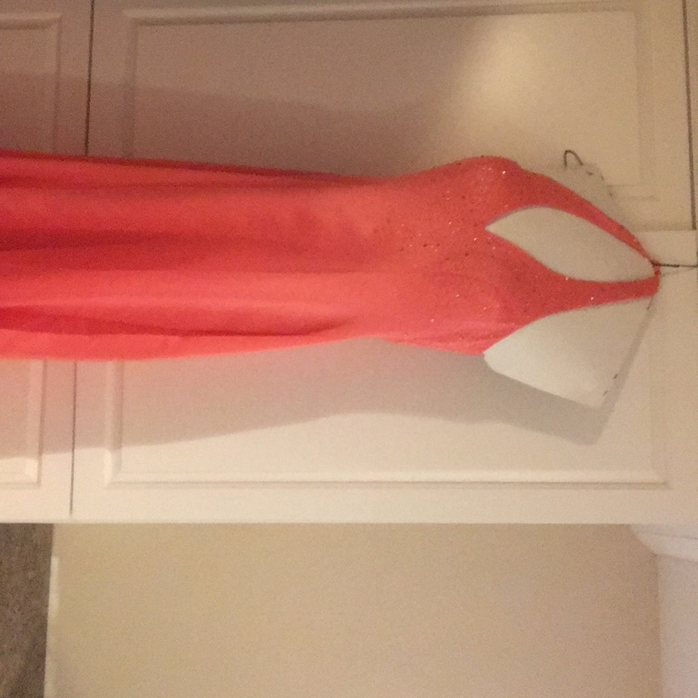 Coral Halter Prom Dress.